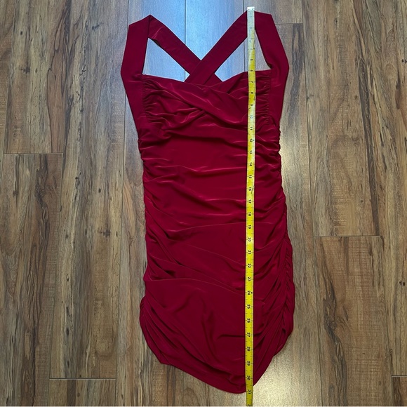 Vintage Red Ruched Bodycon Mini Dress Size S - Picture 13 of 16